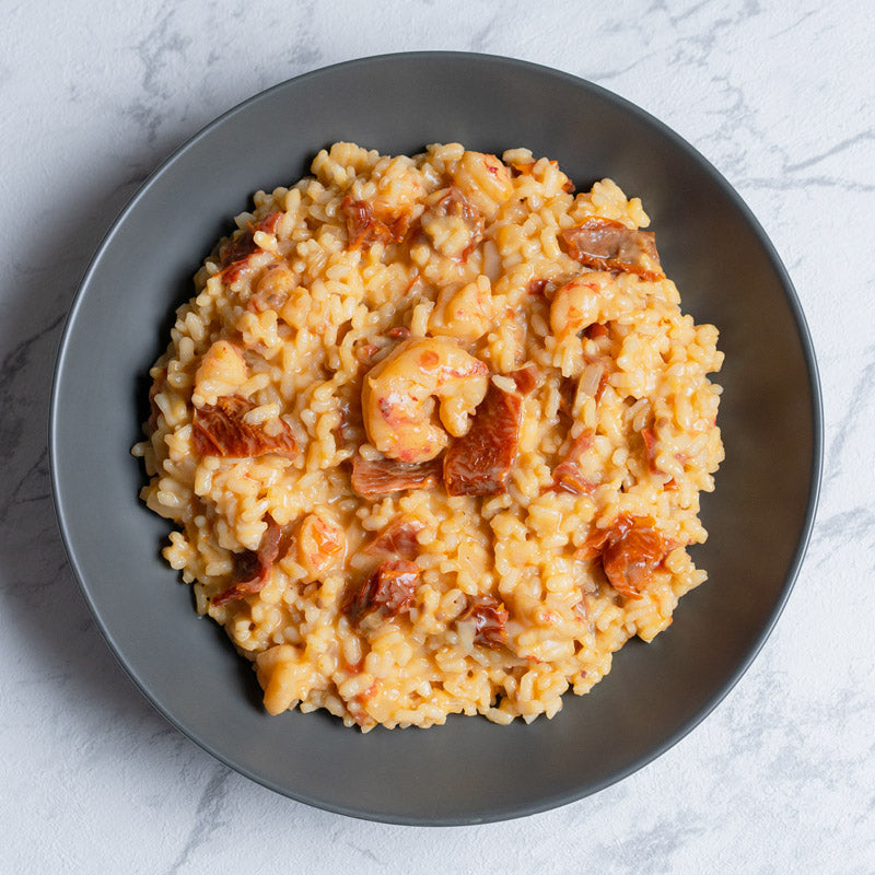 Risotto de gamba y tomate seco