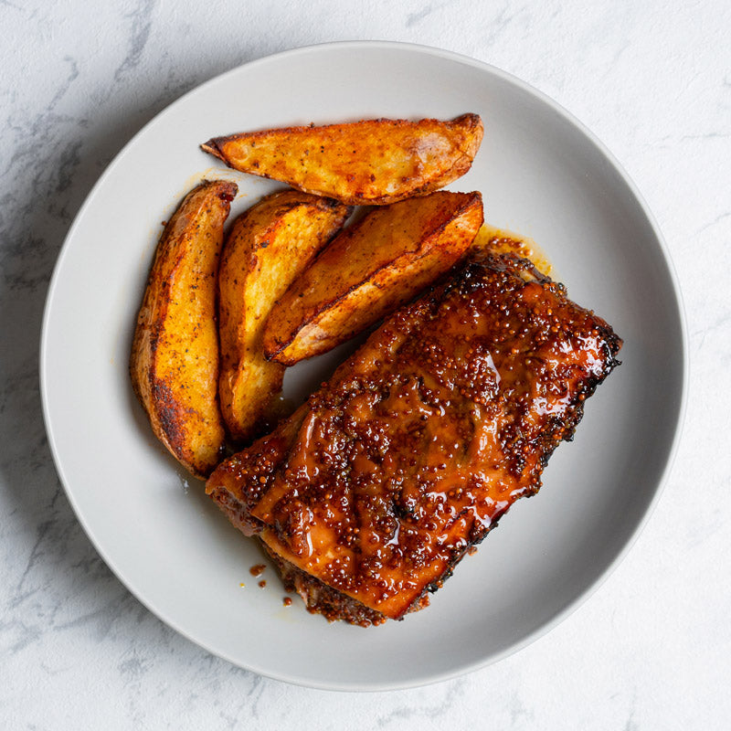 Costilla a la miel y mostaza