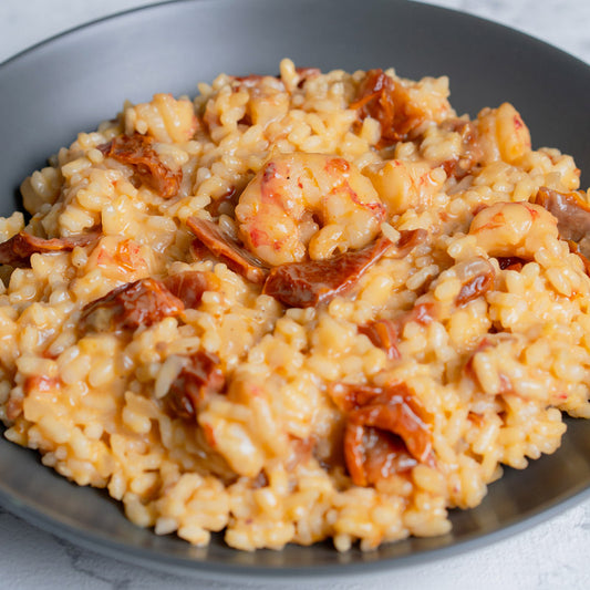 Risotto de gamba y tomate seco