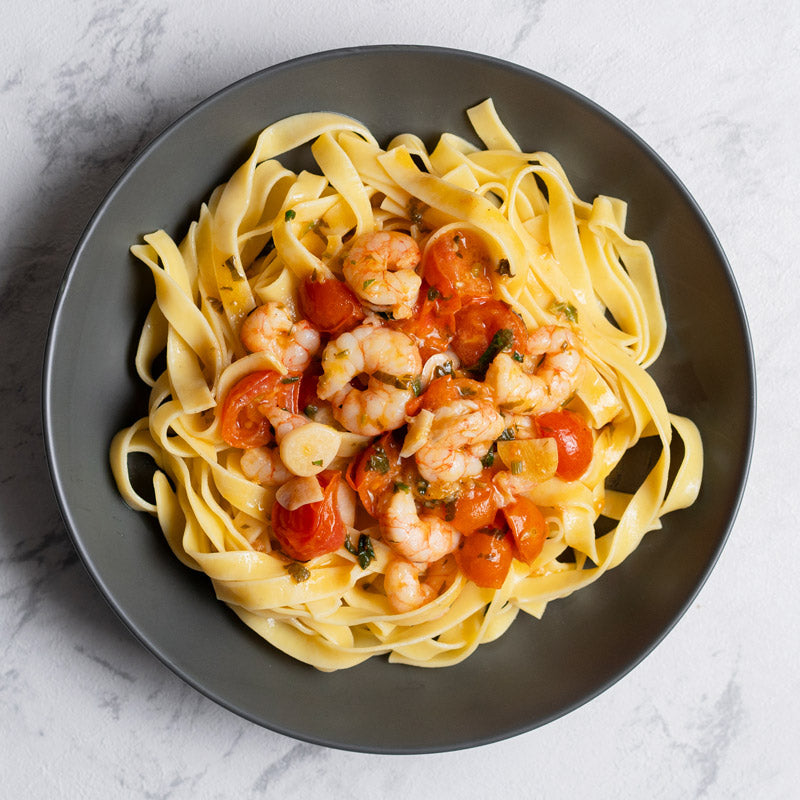 Tagliatelle con gambas a la siciliana