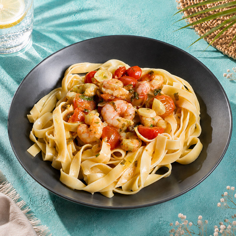 Tagliatelle con gambas a la siciliana