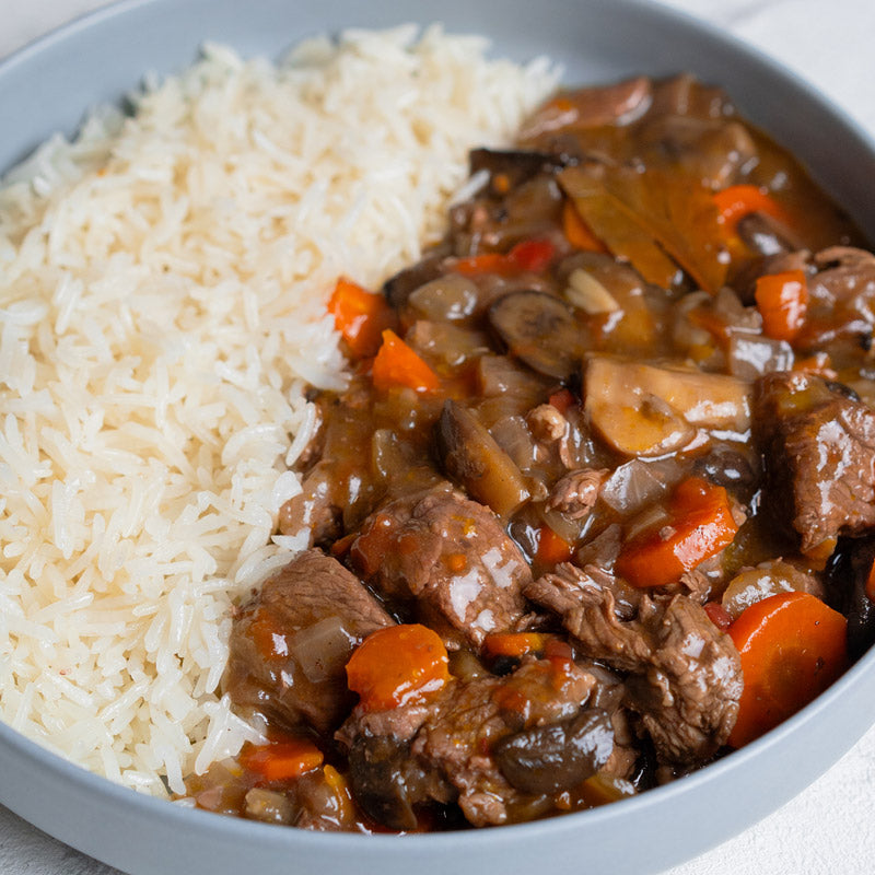 Ternera guisada con champiñones