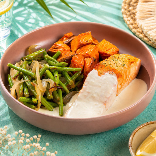 Salmón en salsa de queso de cabra