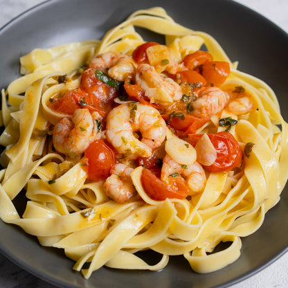 Tagliatelle con gambas a la siciliana